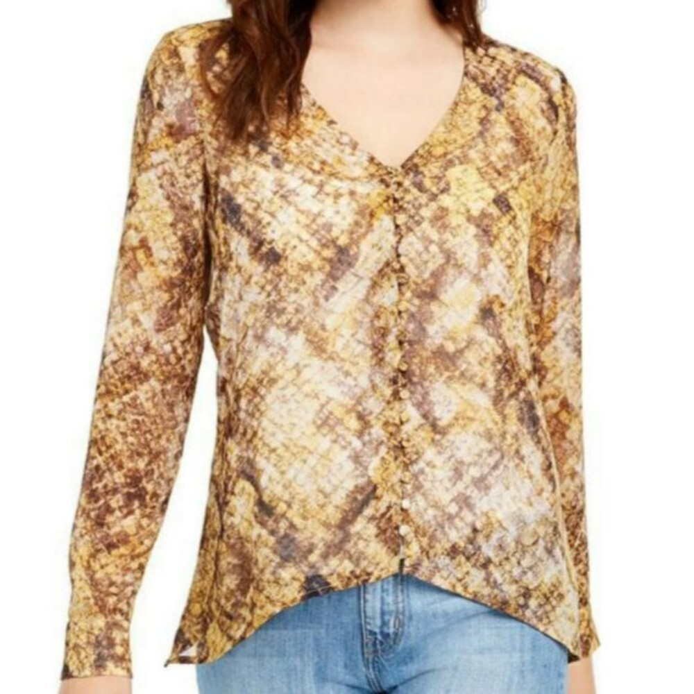 NWOT GUESS Elesia Printed Blouse Rustic Copper Size Women's XS $69.00 Retail